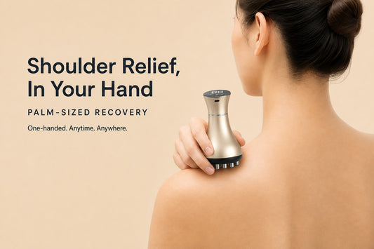 Palm-sized recovery tool on the shoulder — one-handed relief