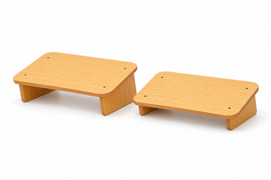 Wooden foot rest high and low height options side by side
