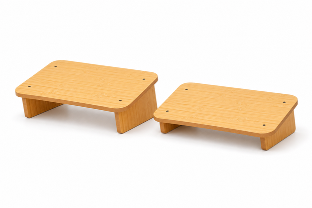 Wooden foot rest high and low height options side by side