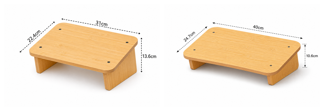 High and low wooden foot rest dimensions side by side