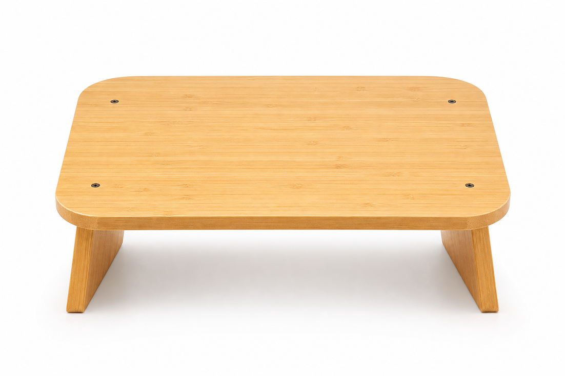 Wooden under-desk foot rest front view