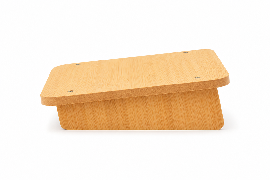 Low height wooden foot rest side view